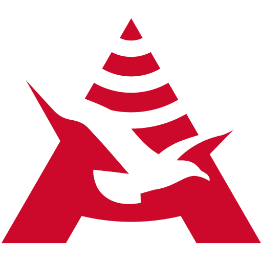 Allmetra AG Icon, ein A mit einem Vogel integriert in roter Farbe